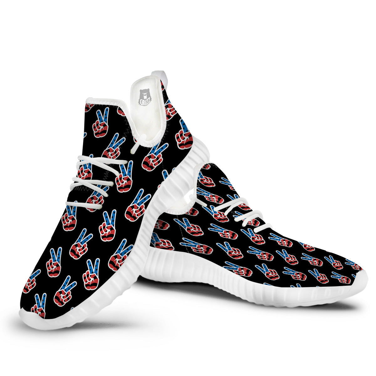 Peace Sign American Patriotic Print Pattern White Walking Shoes-grizzshop