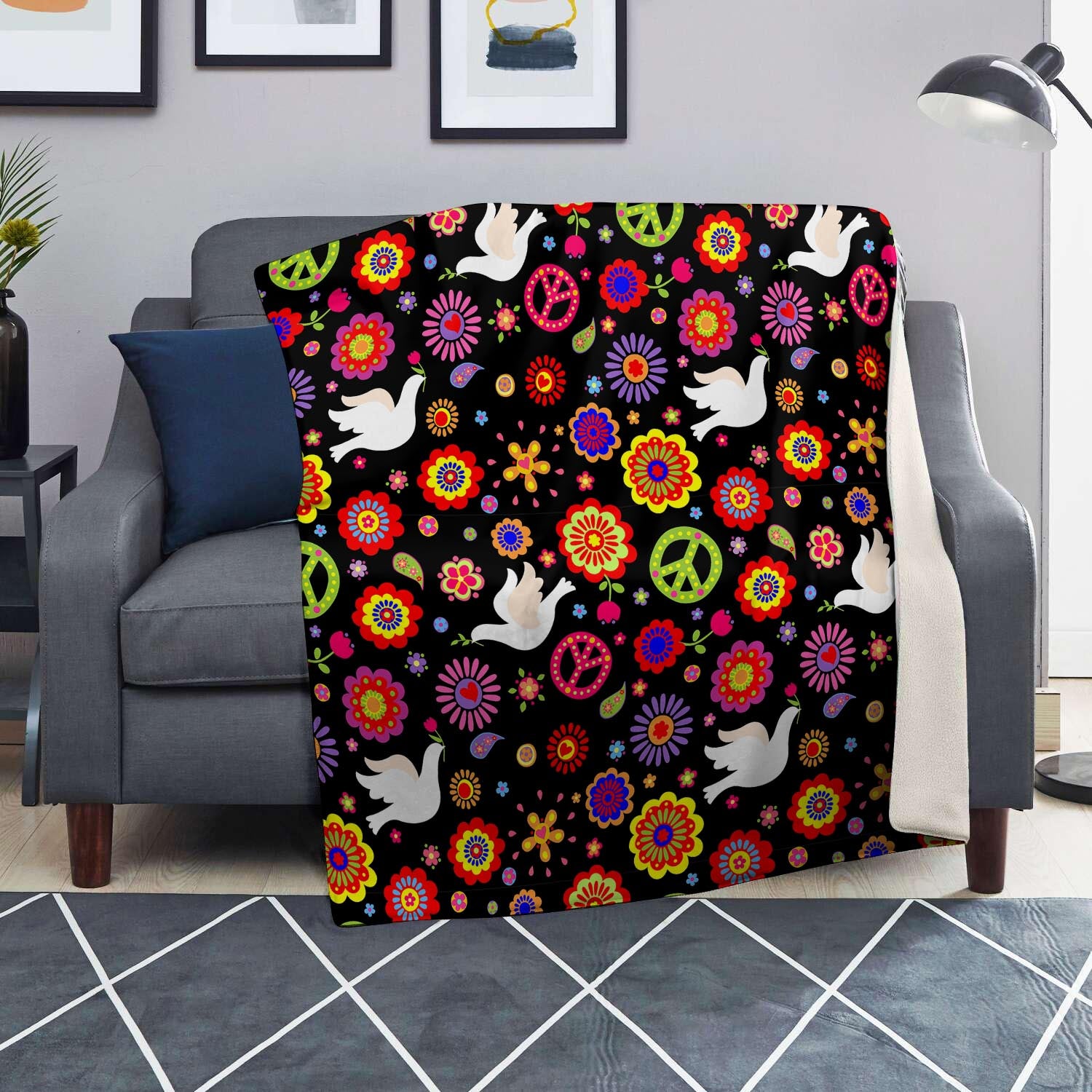 Peace Sign Hippie Blanket-grizzshop