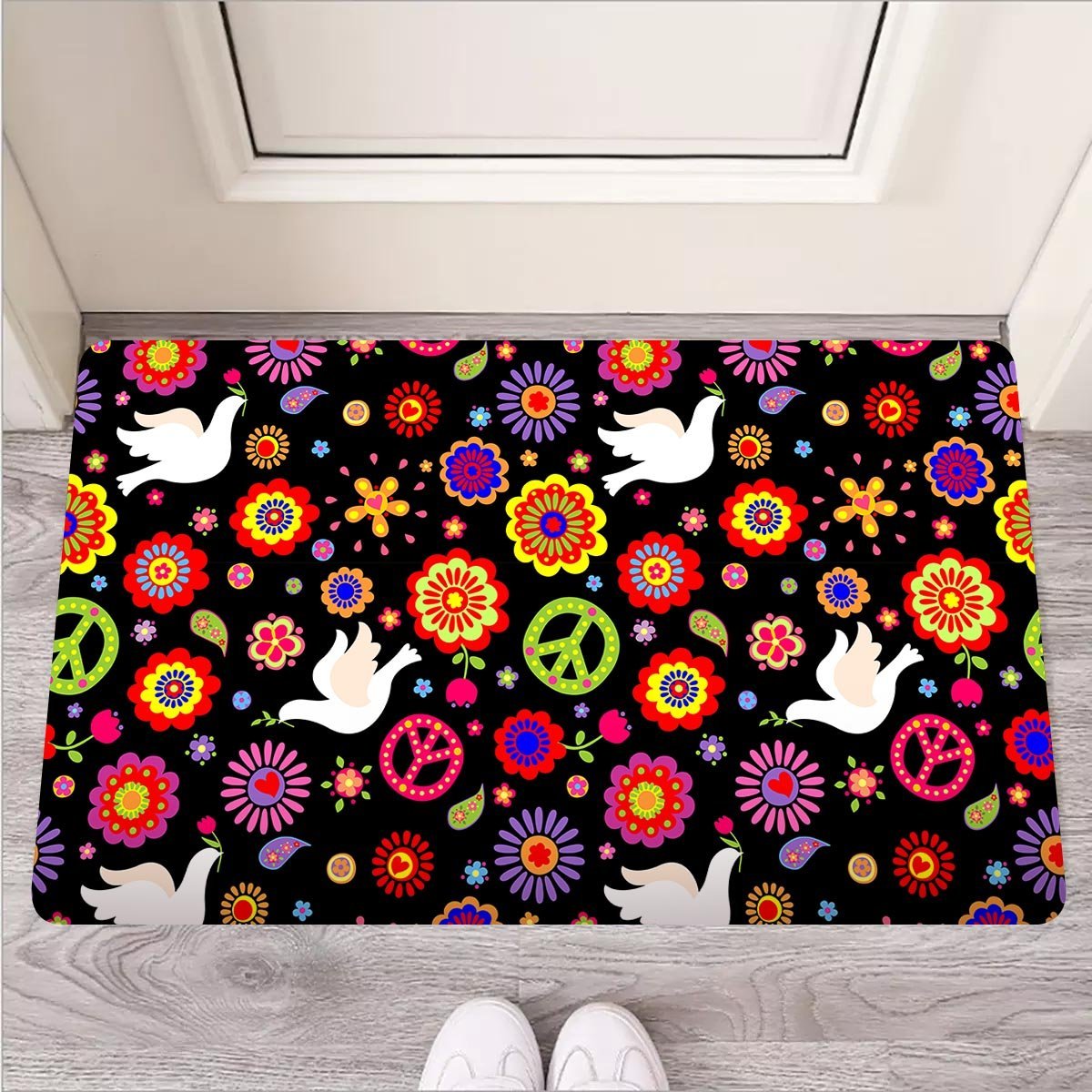 Peace Sign Hippie Door Mat-grizzshop