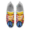 Peace Sign Hippie Flower Print White Athletic Shoes-grizzshop