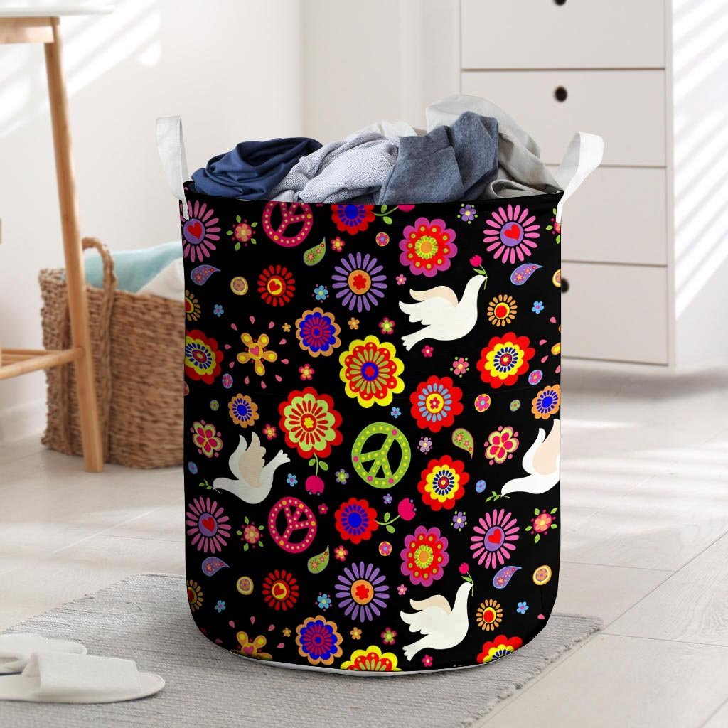 Peace Sign Hippie Laundry Basket-grizzshop