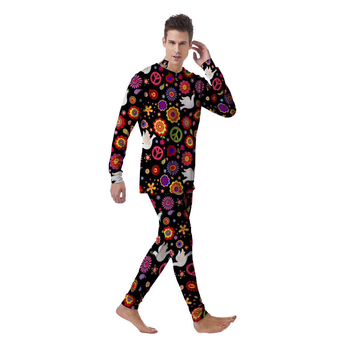 Peace Sign Hippie Men's Pajamas-grizzshop