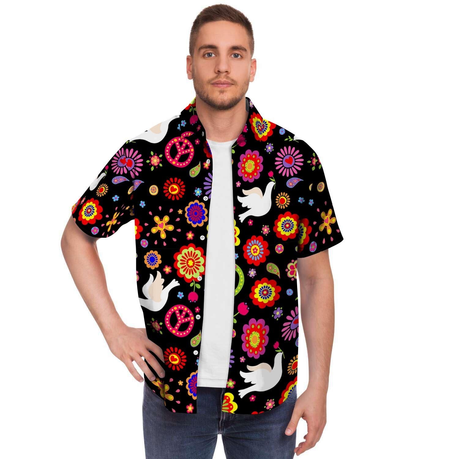 Peace Sign Hippie Men's Short Sleeve Shirt-grizzshop