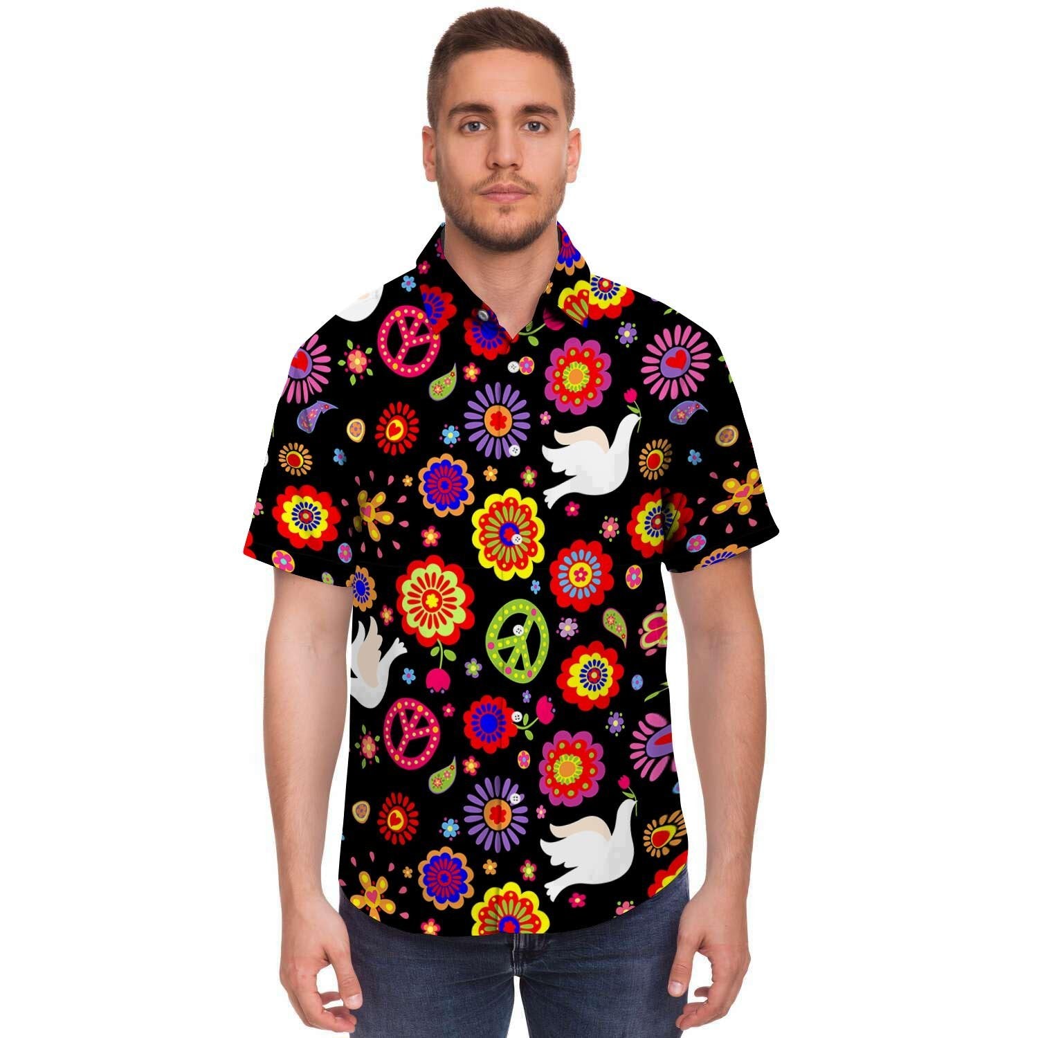Peace Sign Hippie Men's Short Sleeve Shirt-grizzshop