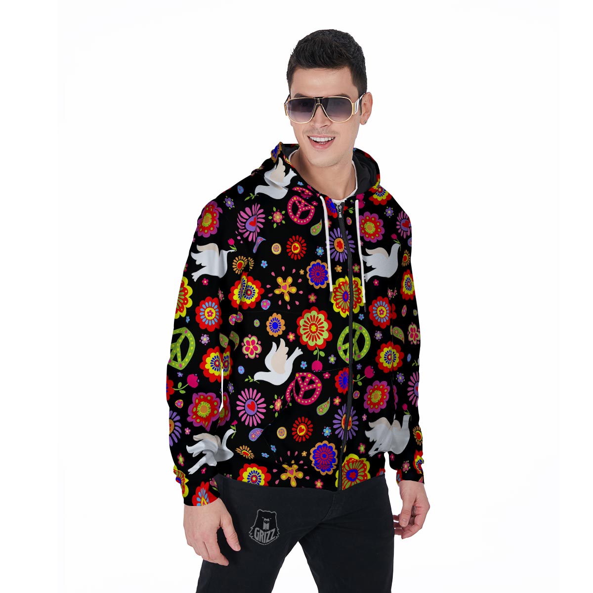 Peace Sign Hippie Men's Zip Up Hoodie-grizzshop