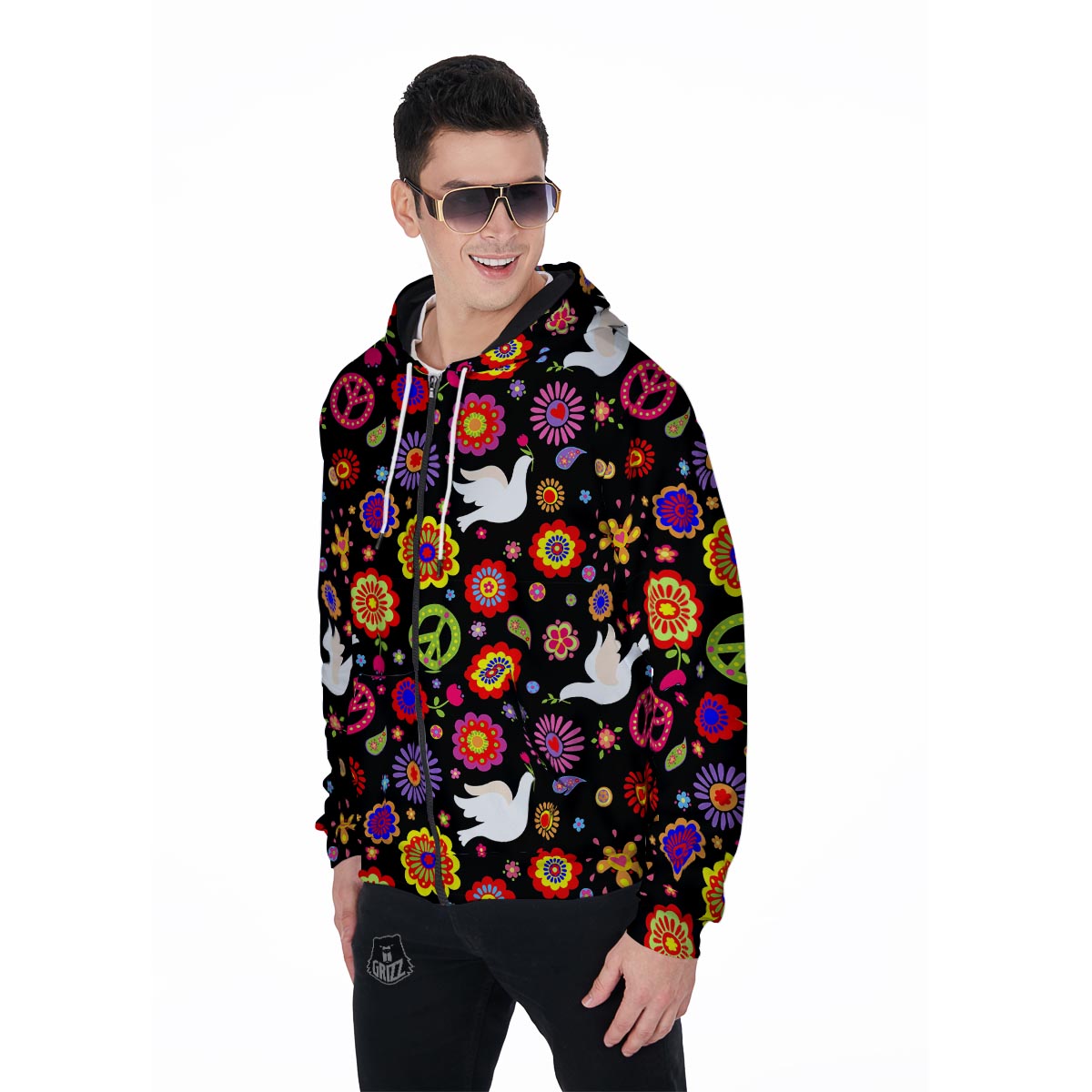 Peace Sign Hippie Men's Zip Up Hoodie-grizzshop