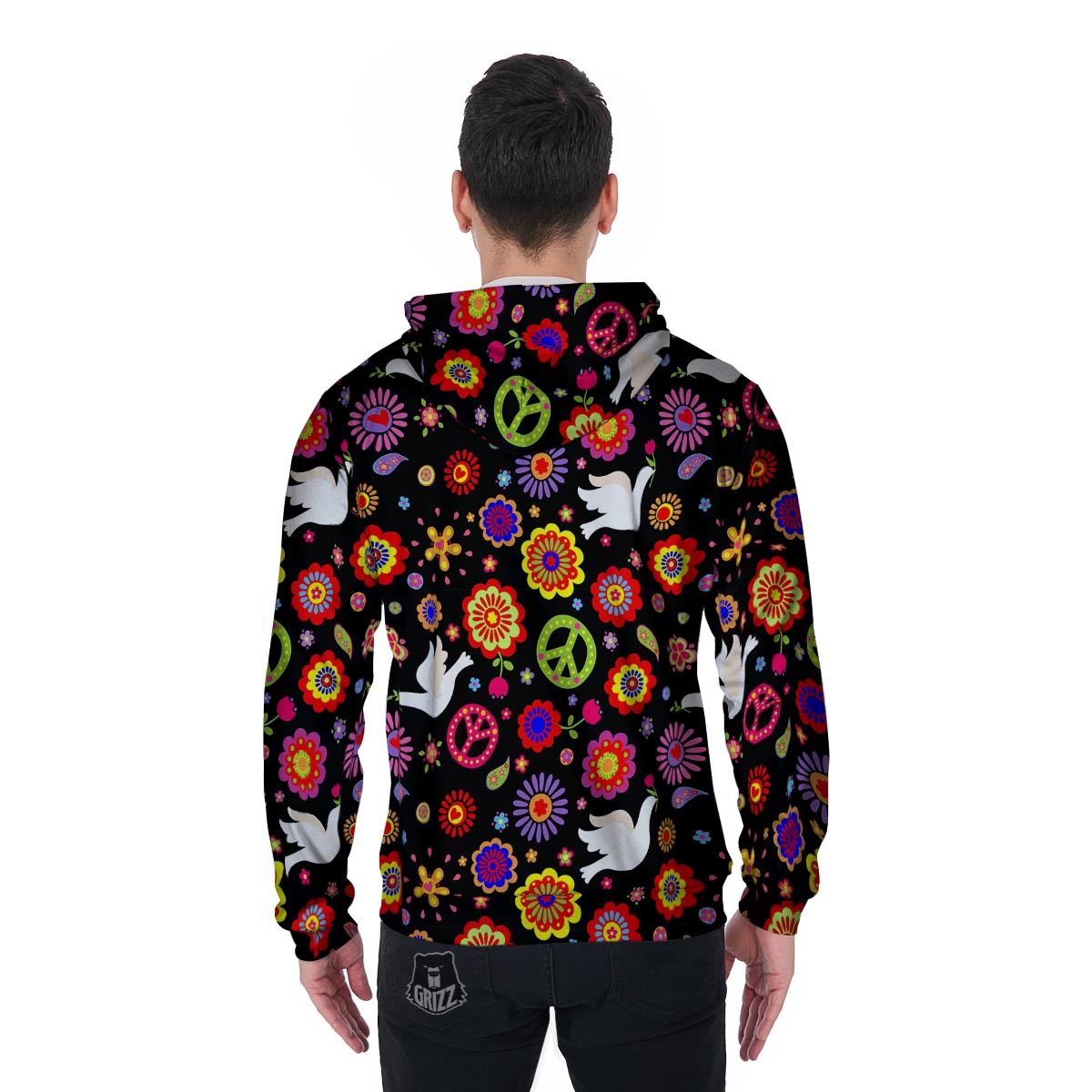 Peace Sign Hippie Men's Zip Up Hoodie-grizzshop