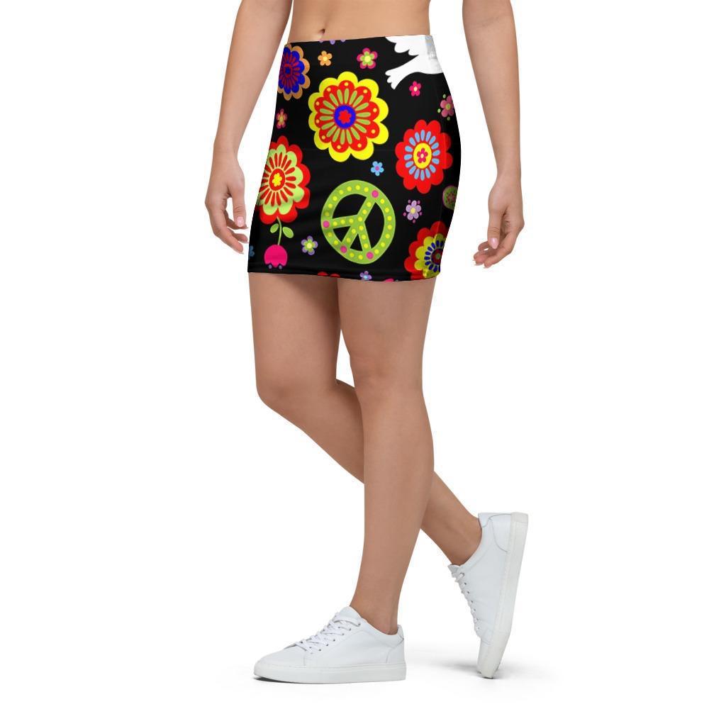 Peace Sign Hippie Mini Skirt-grizzshop