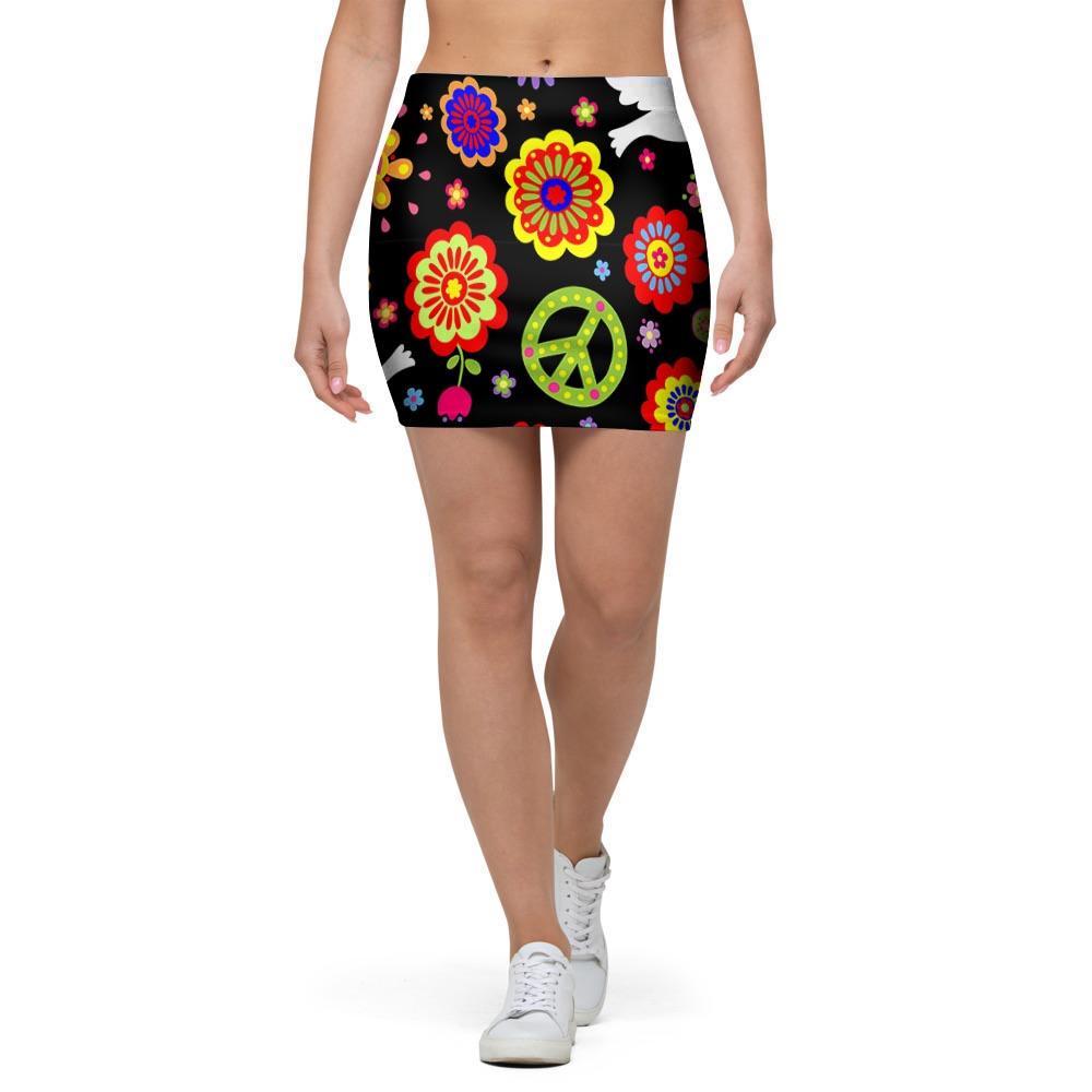 Peace Sign Hippie Mini Skirt-grizzshop