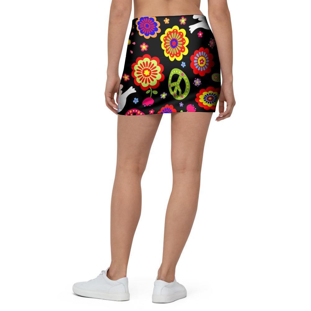 Peace Sign Hippie Mini Skirt-grizzshop