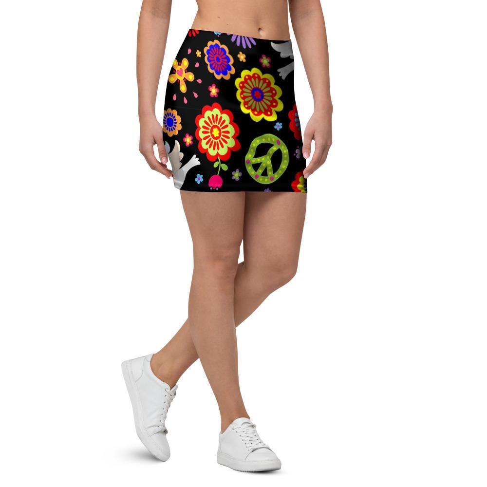 Peace Sign Hippie Mini Skirt-grizzshop