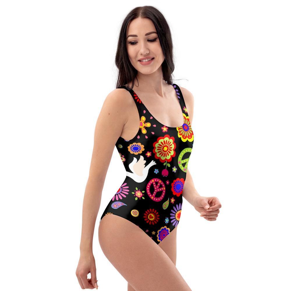 Peace Sign Hippie One Piece Swimsuite-grizzshop