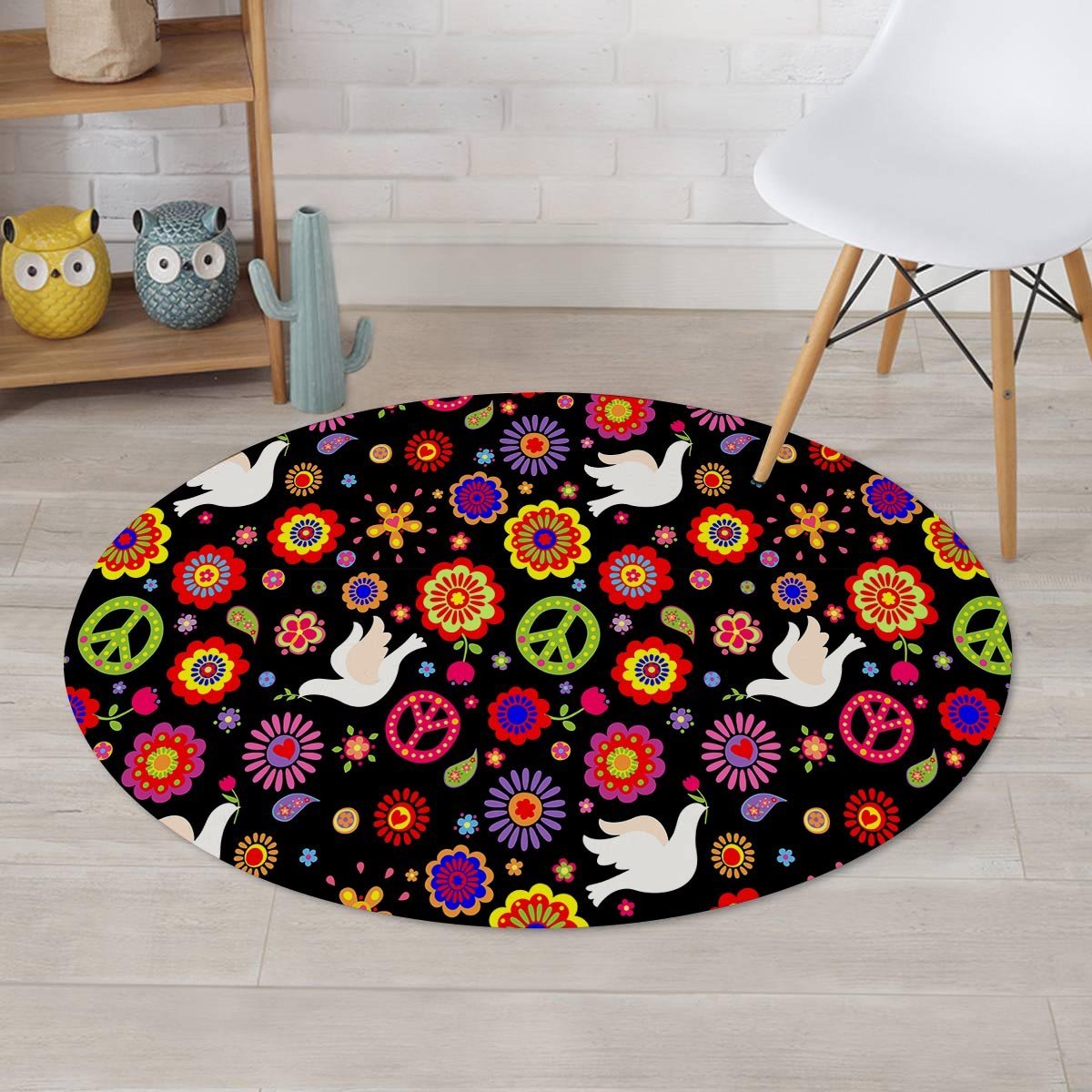 Peace Sign Hippie Round Rug-grizzshop