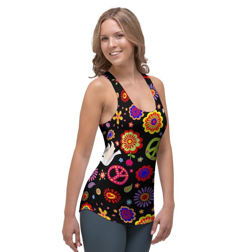Peace Sign Hippie Women's Racerback Tank Top-grizzshop