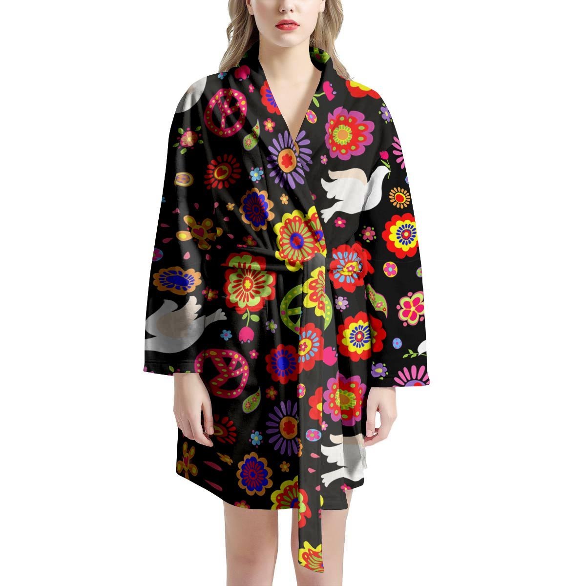 Peace Sign Hippie Women's Robe-grizzshop