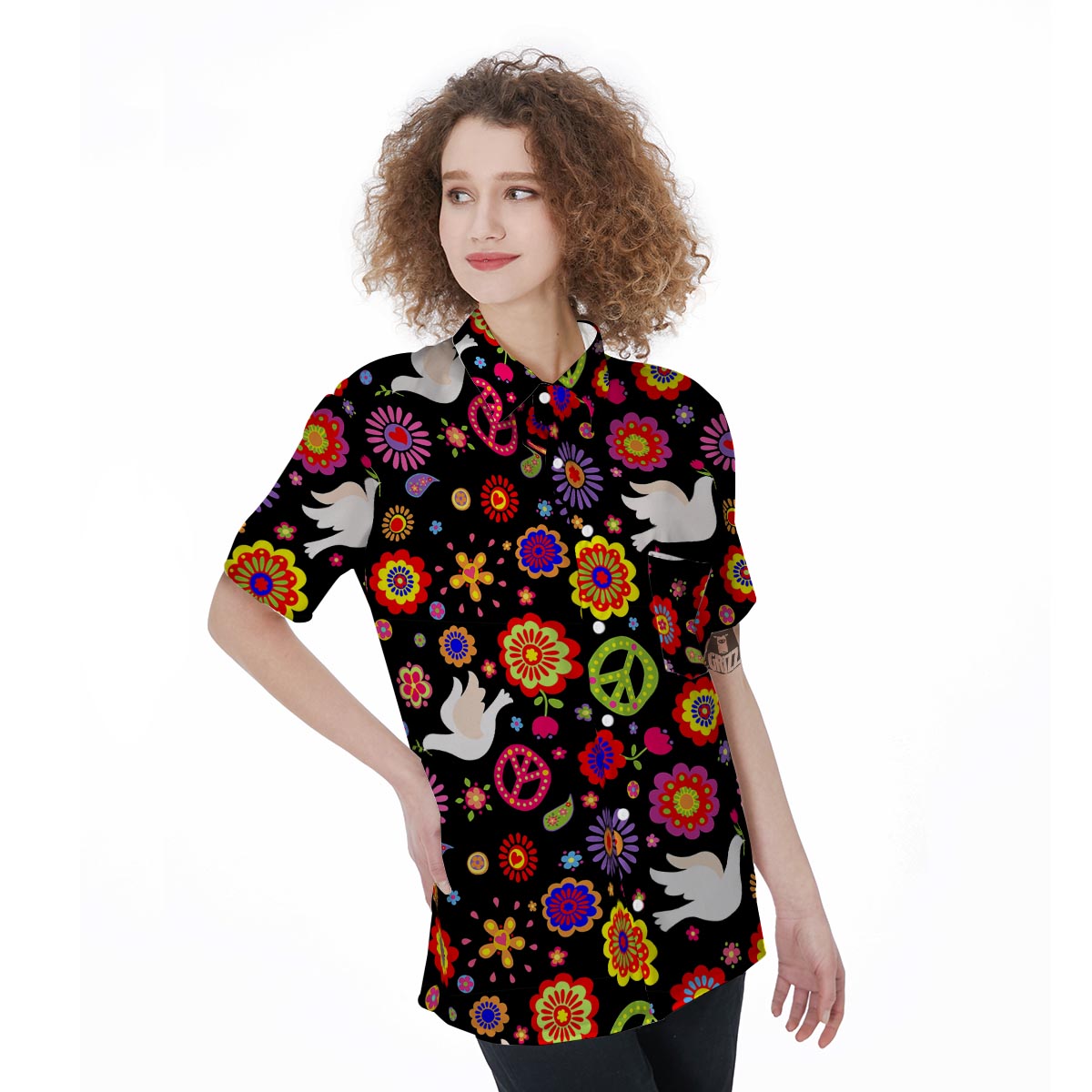 Peace Sign Hippie Women's Short Sleeve Shirts-grizzshop