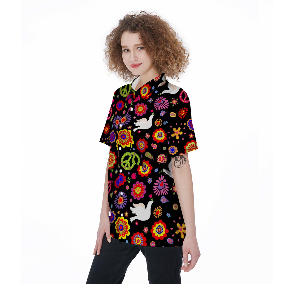 Peace Sign Hippie Women's Short Sleeve Shirts-grizzshop