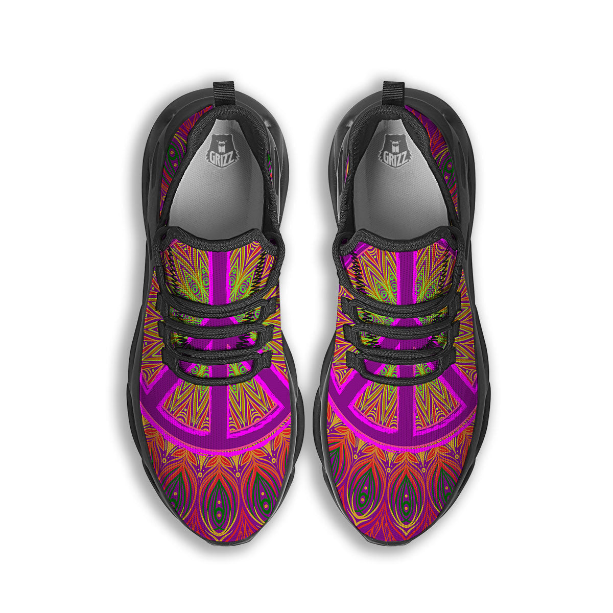 Peace Sign Psychedelic Hippie Print Black Running Shoes-grizzshop