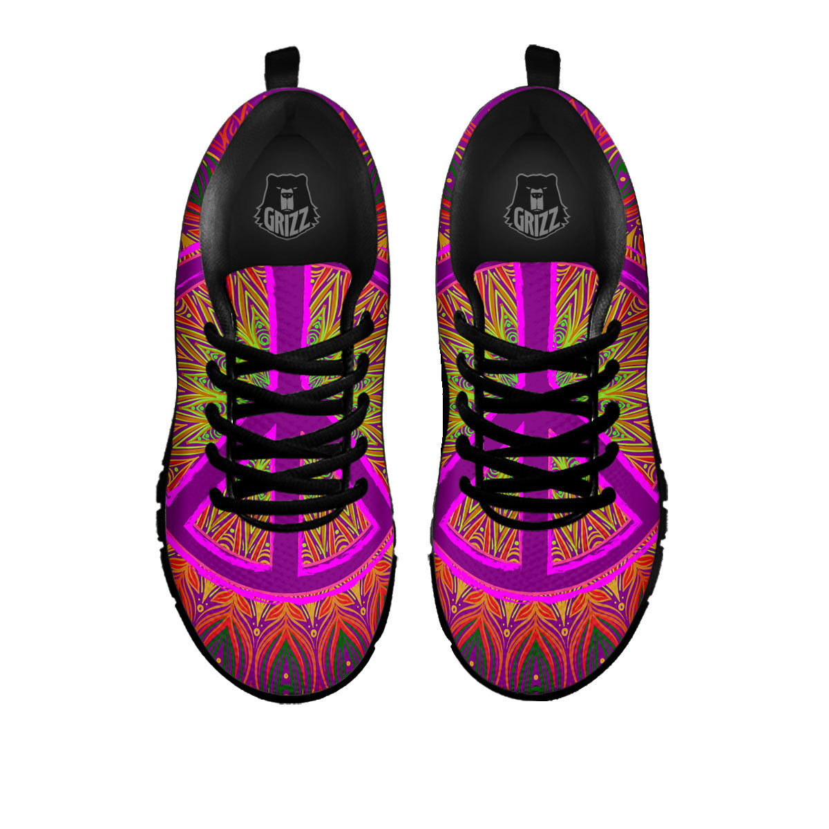 Peace Sign Psychedelic Hippie Print Black Sneaker-grizzshop