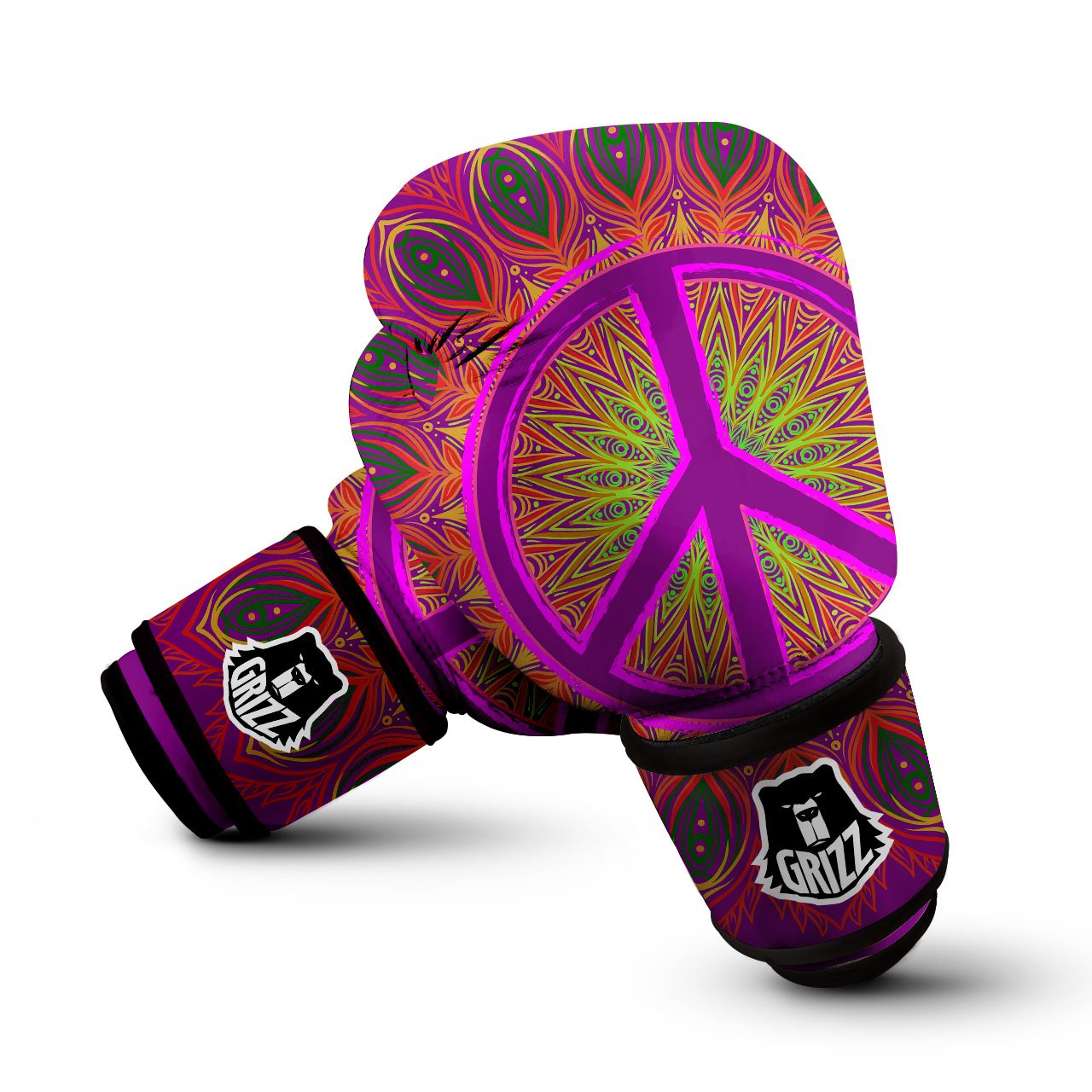 Peace Sign Psychedelic Hippie Print Boxing Gloves-grizzshop