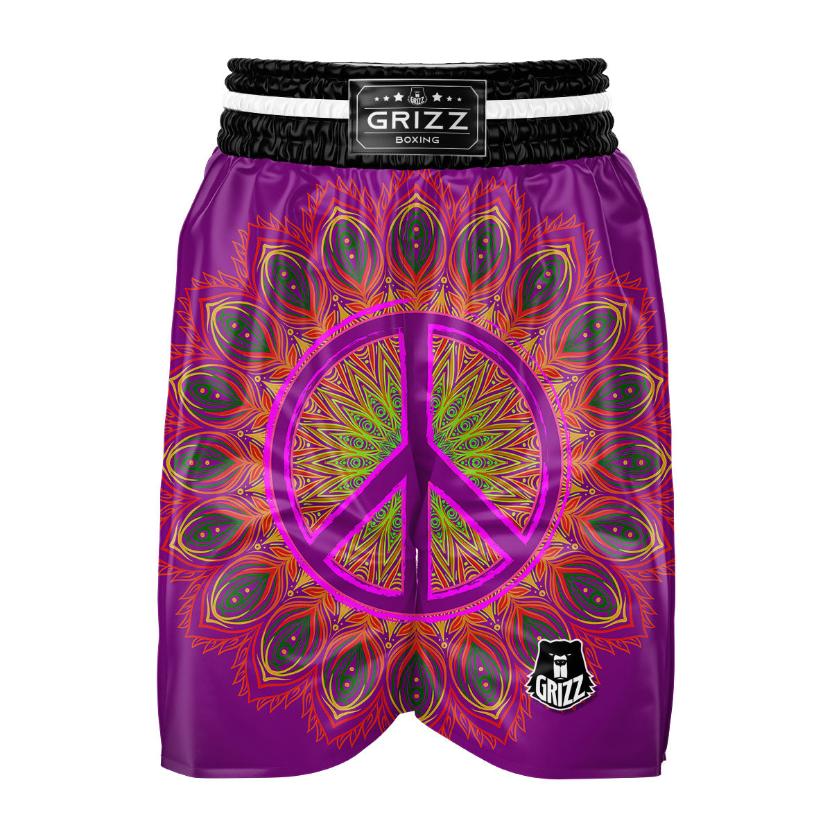Peace Sign Psychedelic Hippie Print Boxing Shorts-grizzshop