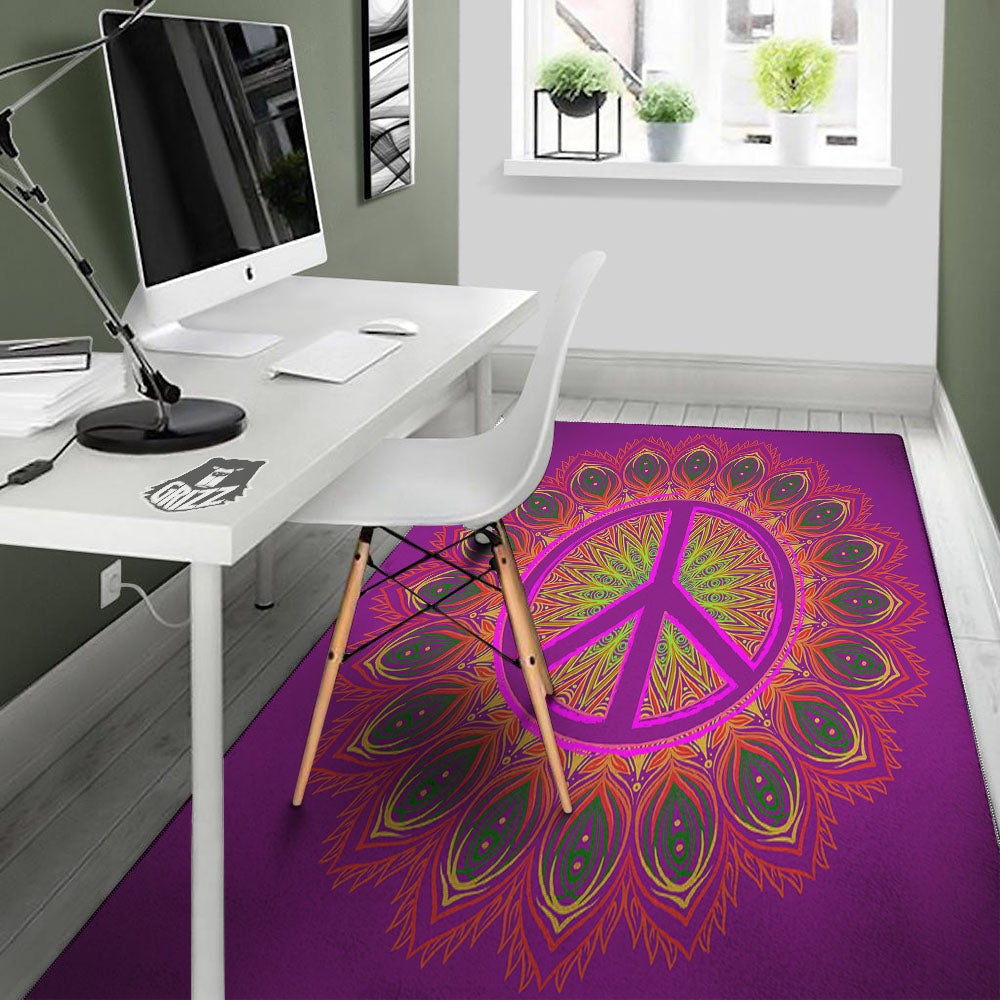Peace Sign Psychedelic Hippie Print Floor Mat-grizzshop