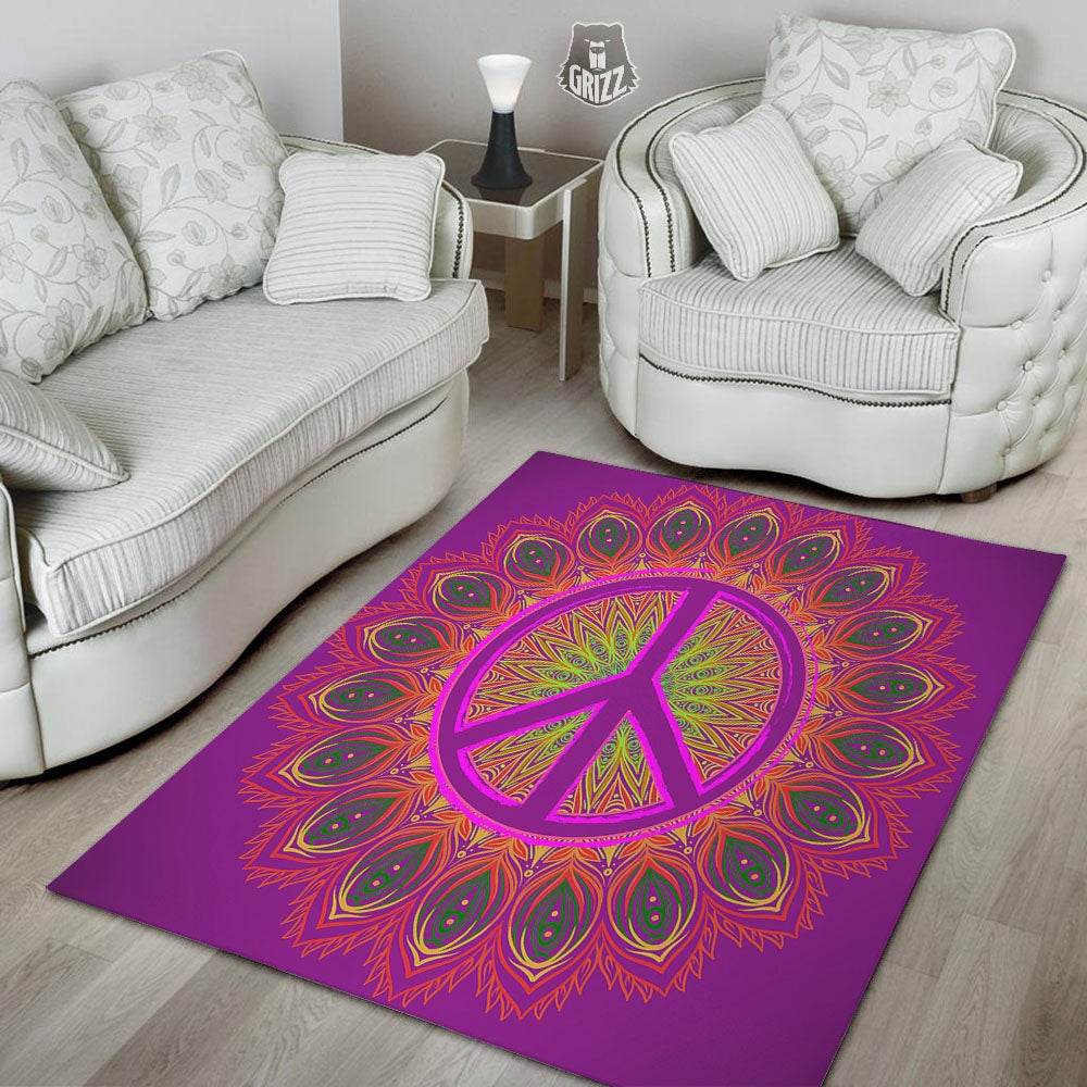 Peace Sign Psychedelic Hippie Print Floor Mat-grizzshop