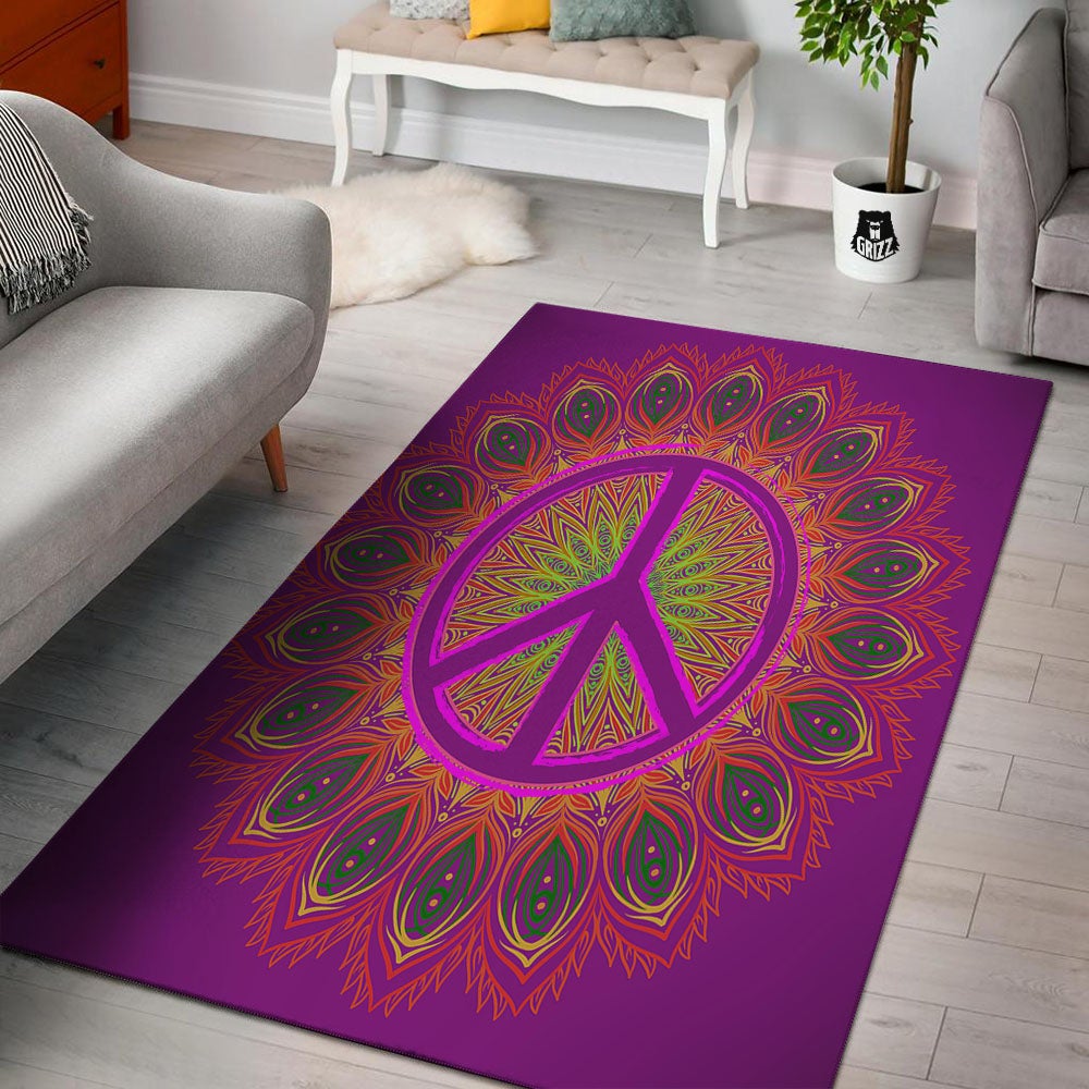 Peace Sign Psychedelic Hippie Print Floor Mat-grizzshop