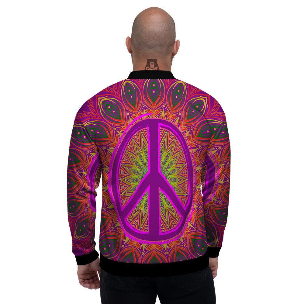 Peace Sign Psychedelic Hippie Print Men's Bomber Jacket-grizzshop