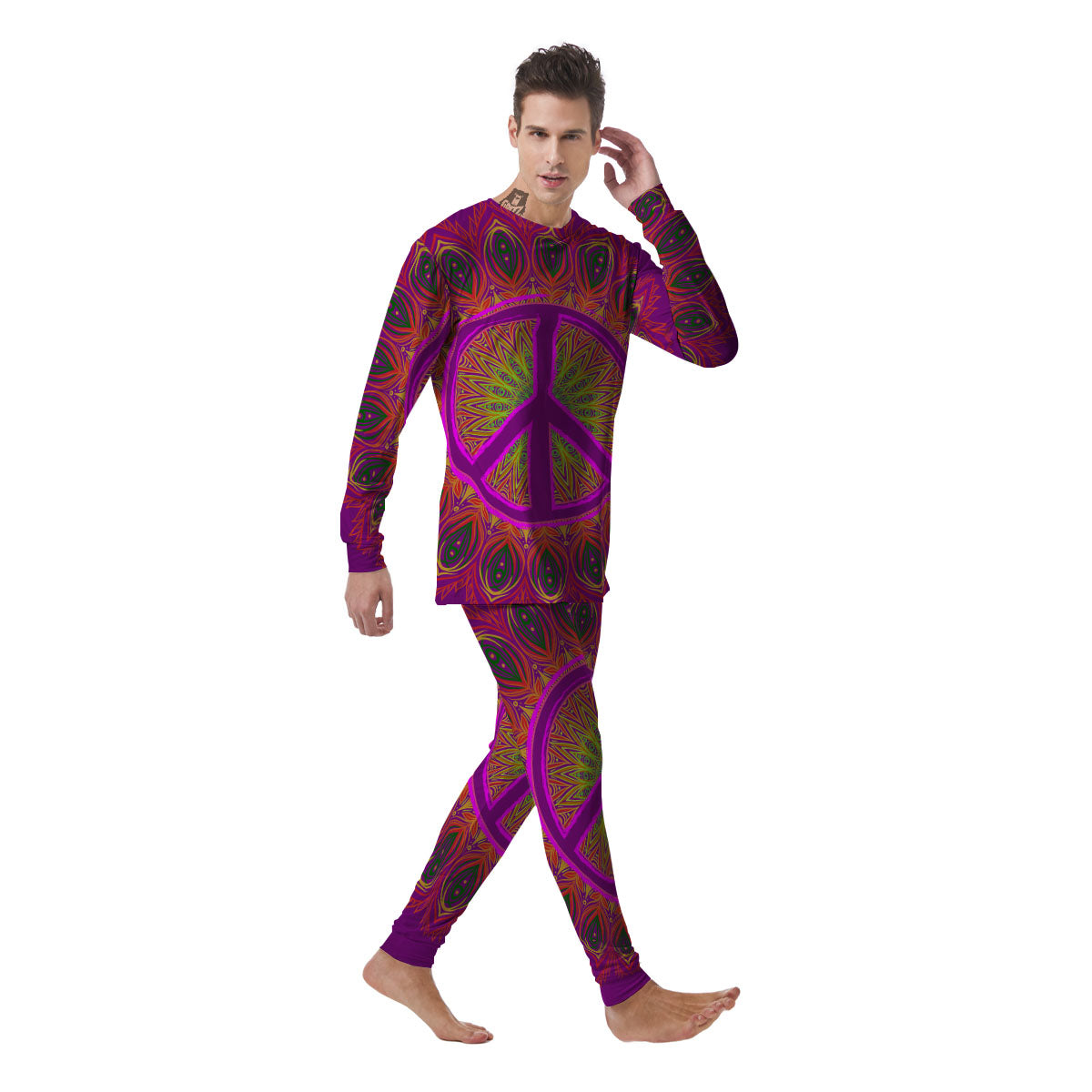 Peace Sign Psychedelic Hippie Print Men's Pajamas-grizzshop