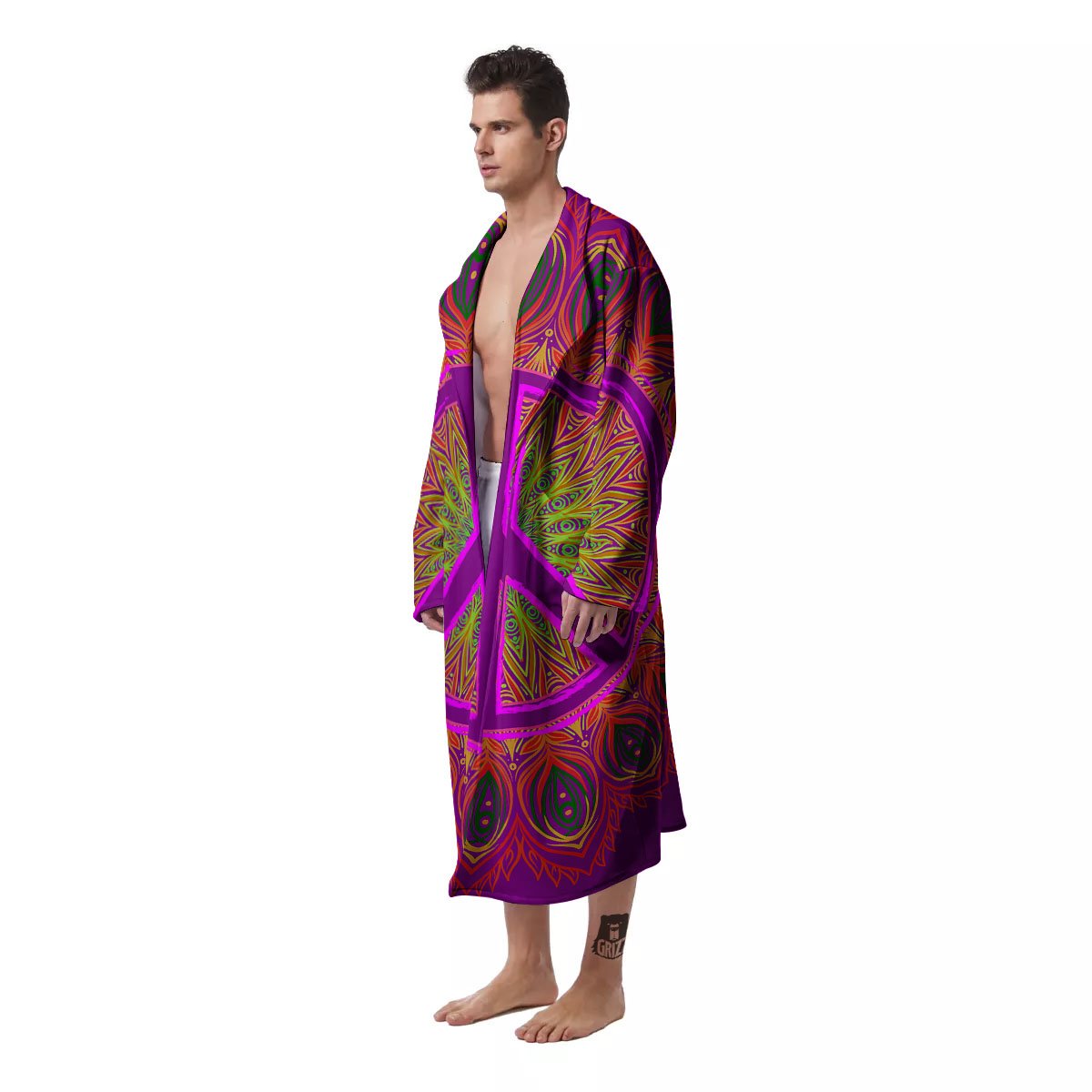 Peace Sign Psychedelic Hippie Print Men's Robe-grizzshop