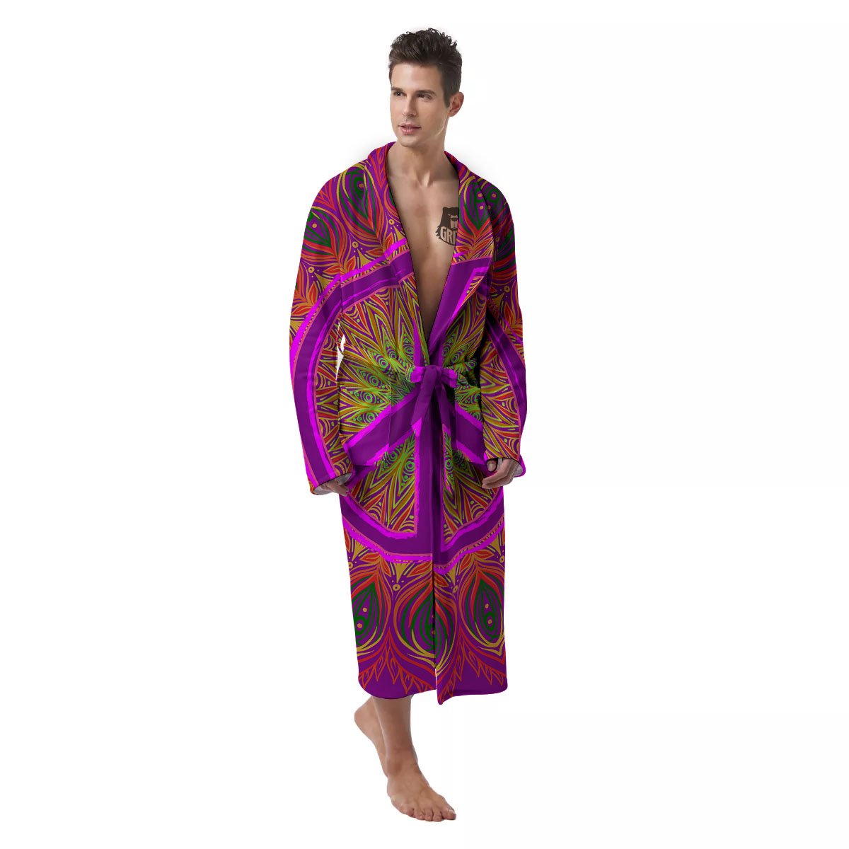 Peace Sign Psychedelic Hippie Print Men's Robe-grizzshop
