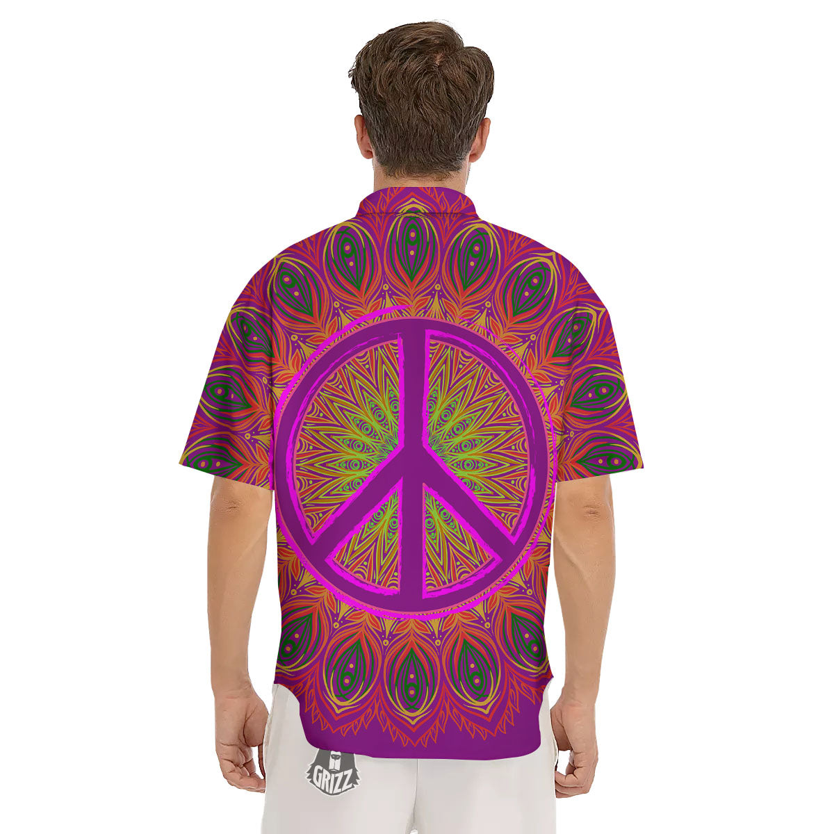Peace Sign Psychedelic Hippie Print Men's Short Sleeve Shirts-grizzshop