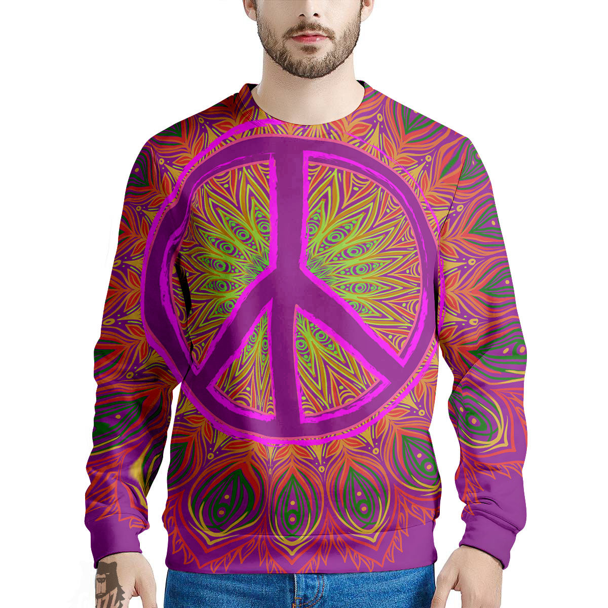 Peace Sign Psychedelic Hippie Print Men's Sweatshirt-grizzshop