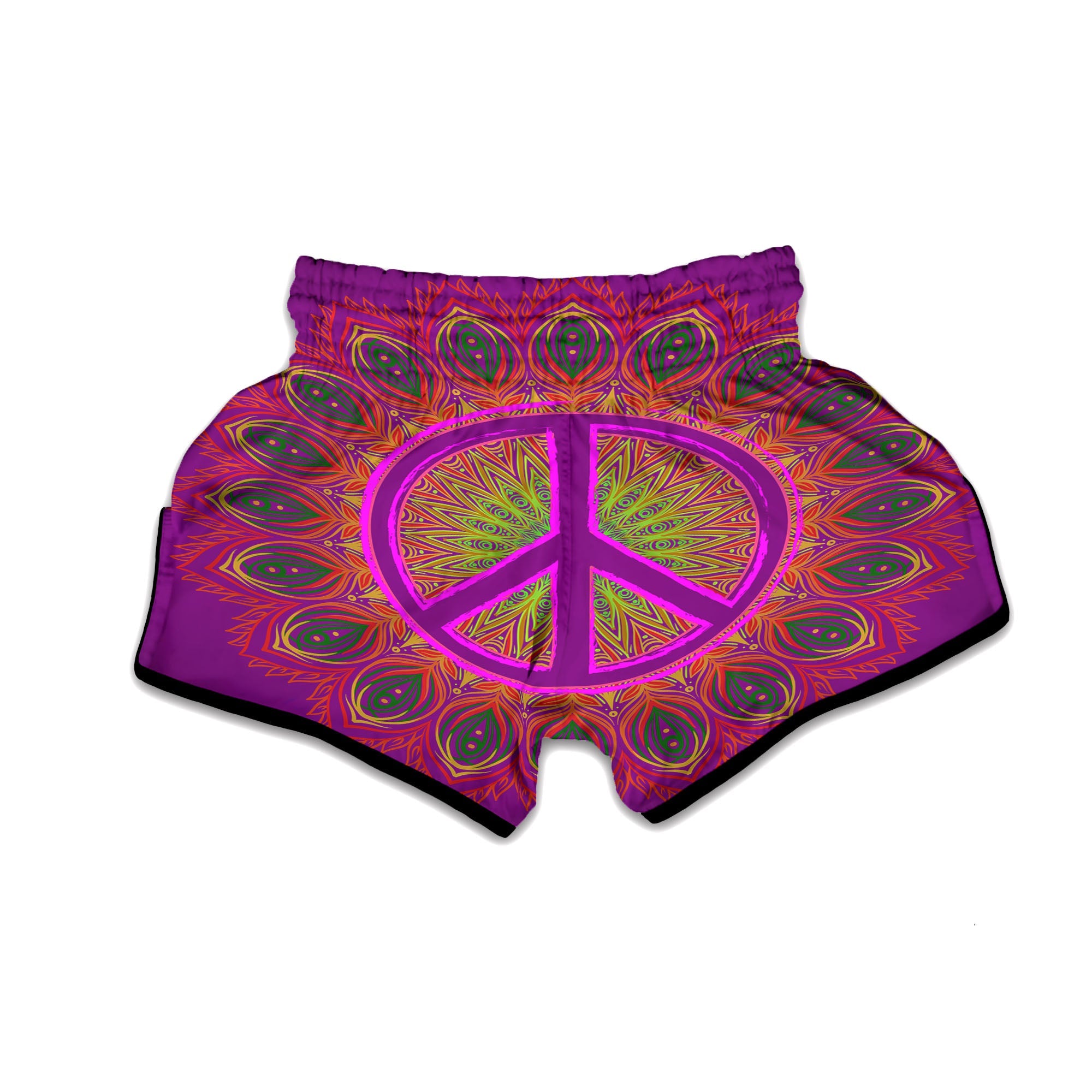 Peace Sign Psychedelic Hippie Print Muay Thai Boxing Shorts-grizzshop