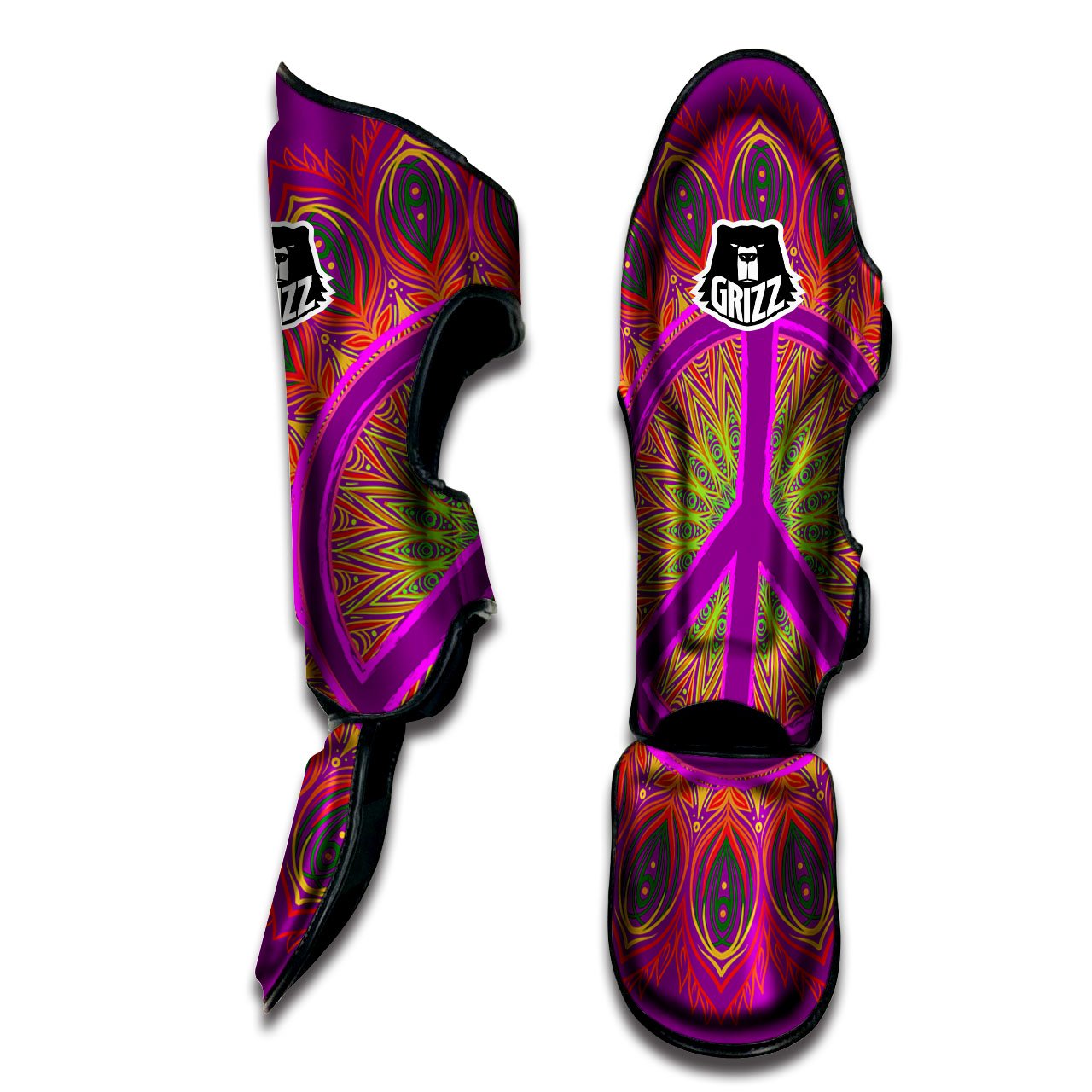 Peace Sign Psychedelic Hippie Print Muay Thai Shin Guards-grizzshop