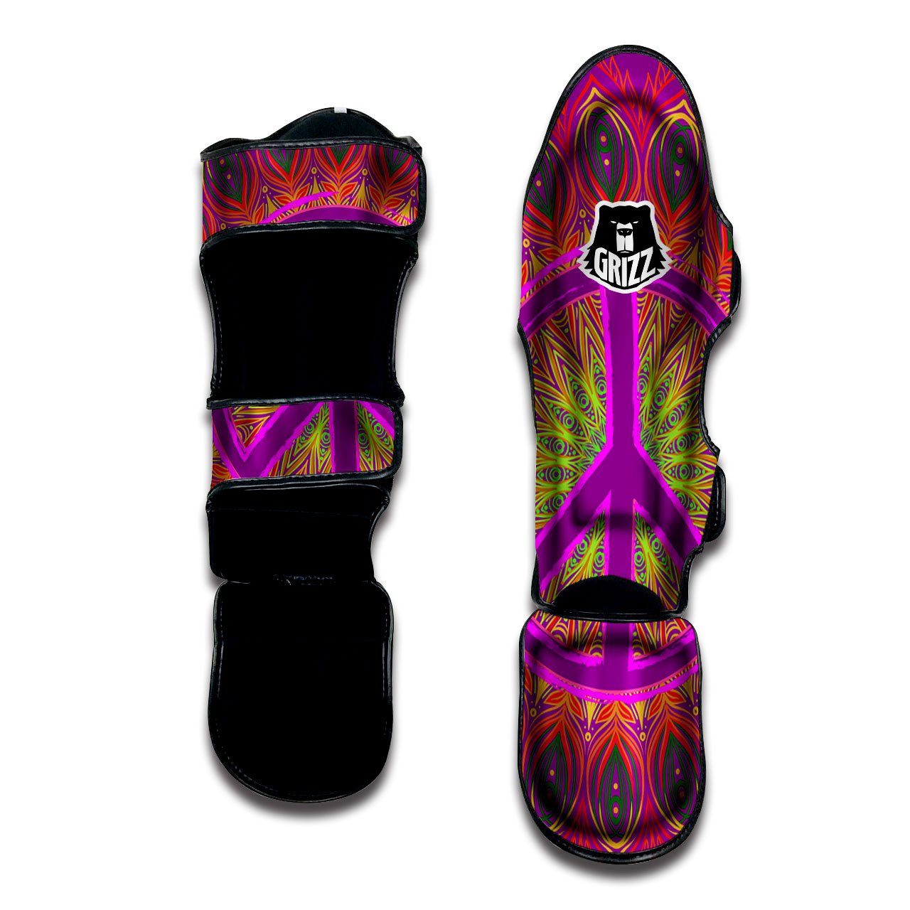 Peace Sign Psychedelic Hippie Print Muay Thai Shin Guards-grizzshop