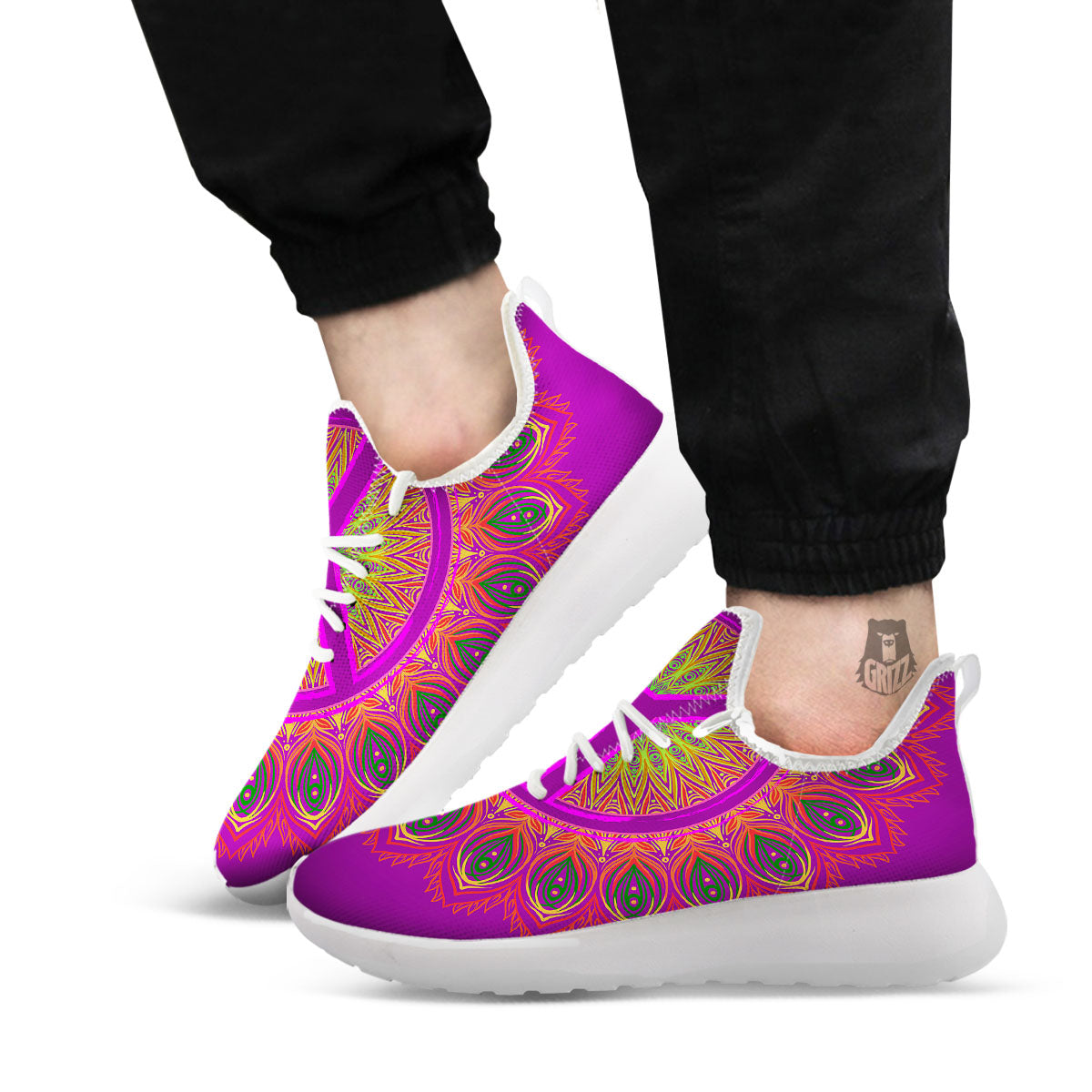 Peace Sign Psychedelic Hippie Print White Athletic Shoes-grizzshop