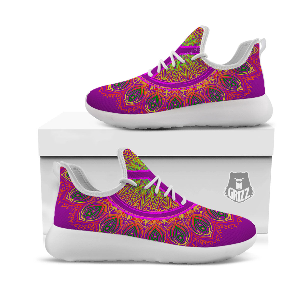 Peace Sign Psychedelic Hippie Print White Athletic Shoes-grizzshop