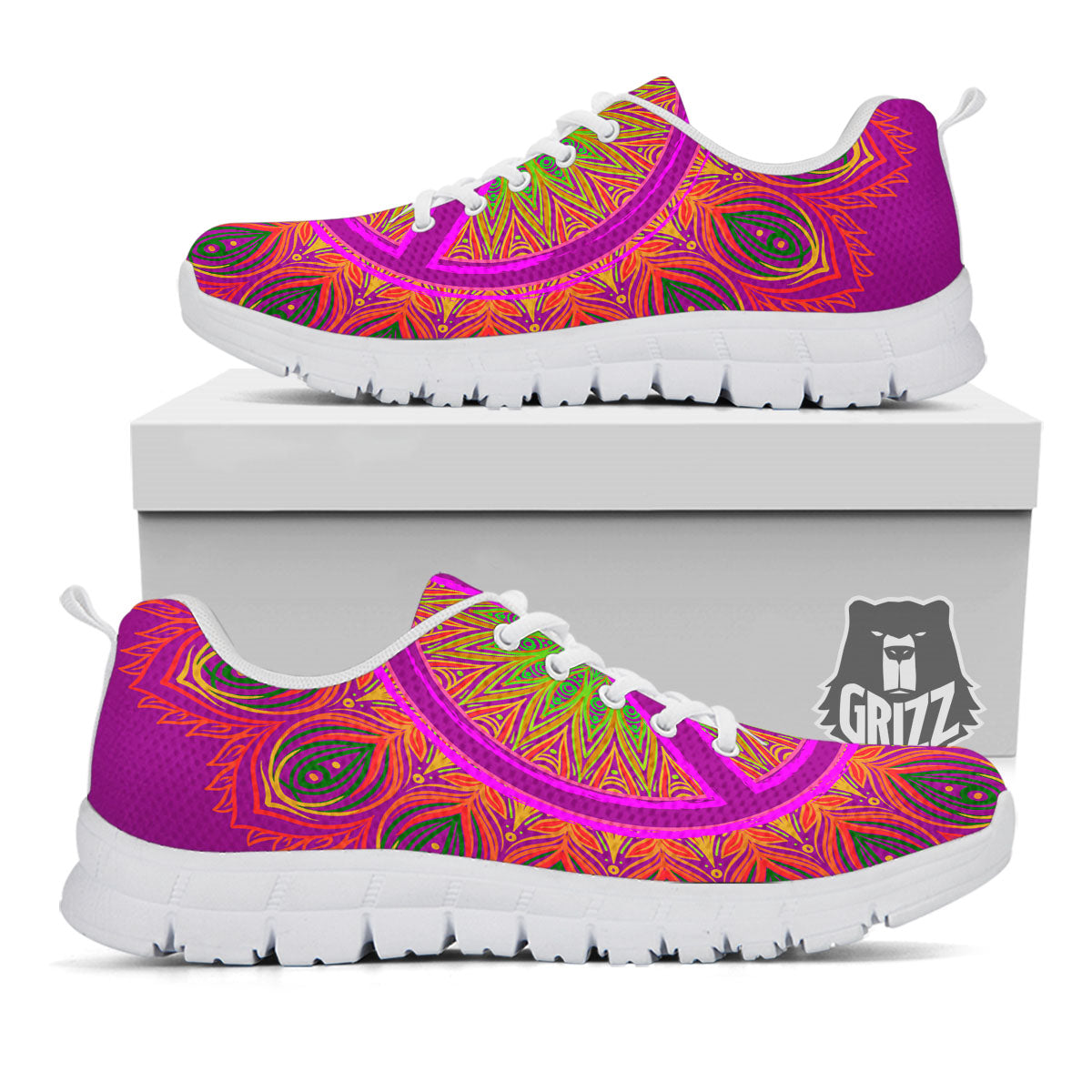 Peace Sign Psychedelic Hippie Print White Sneaker-grizzshop
