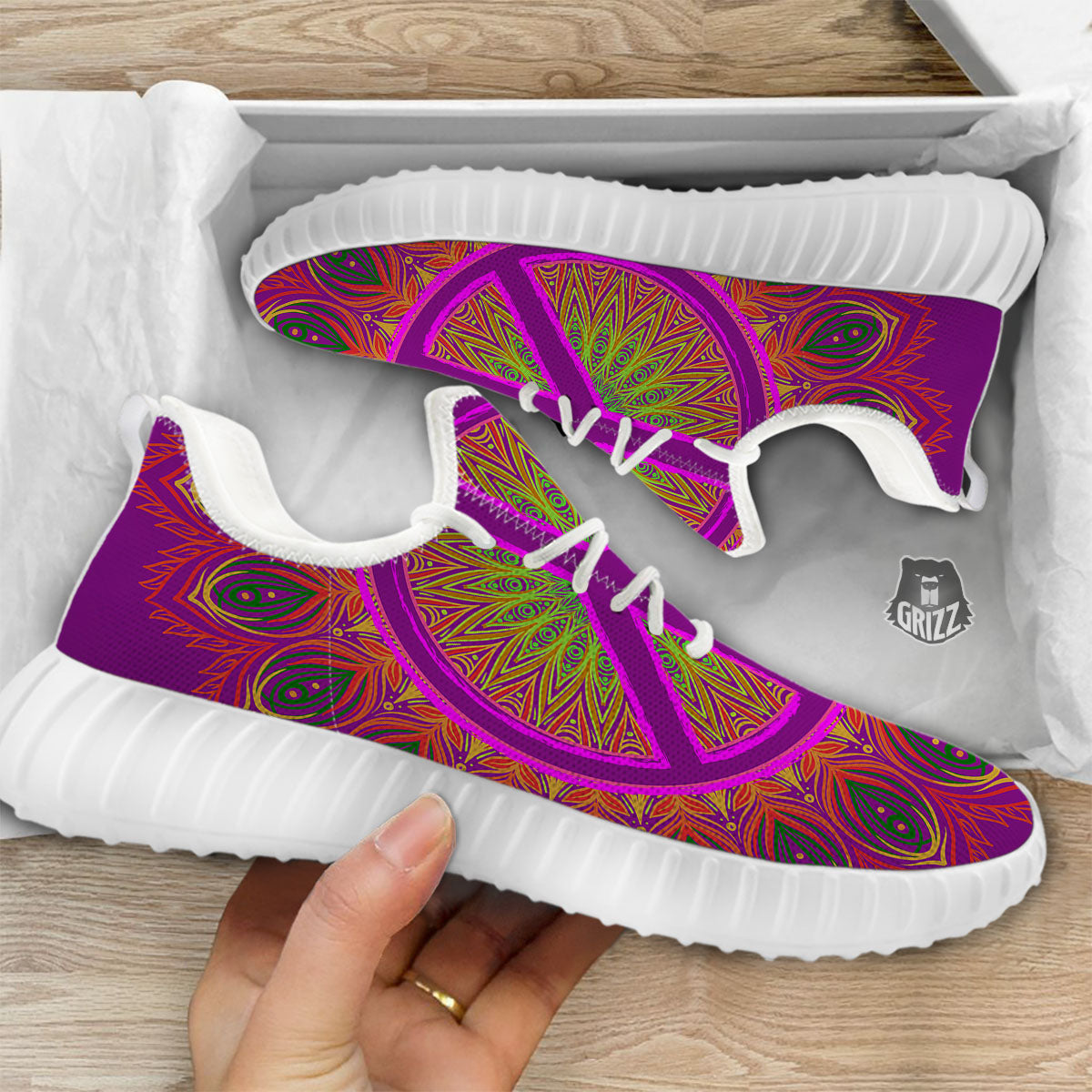 Peace Sign Psychedelic Hippie Print White Walking Shoes-grizzshop