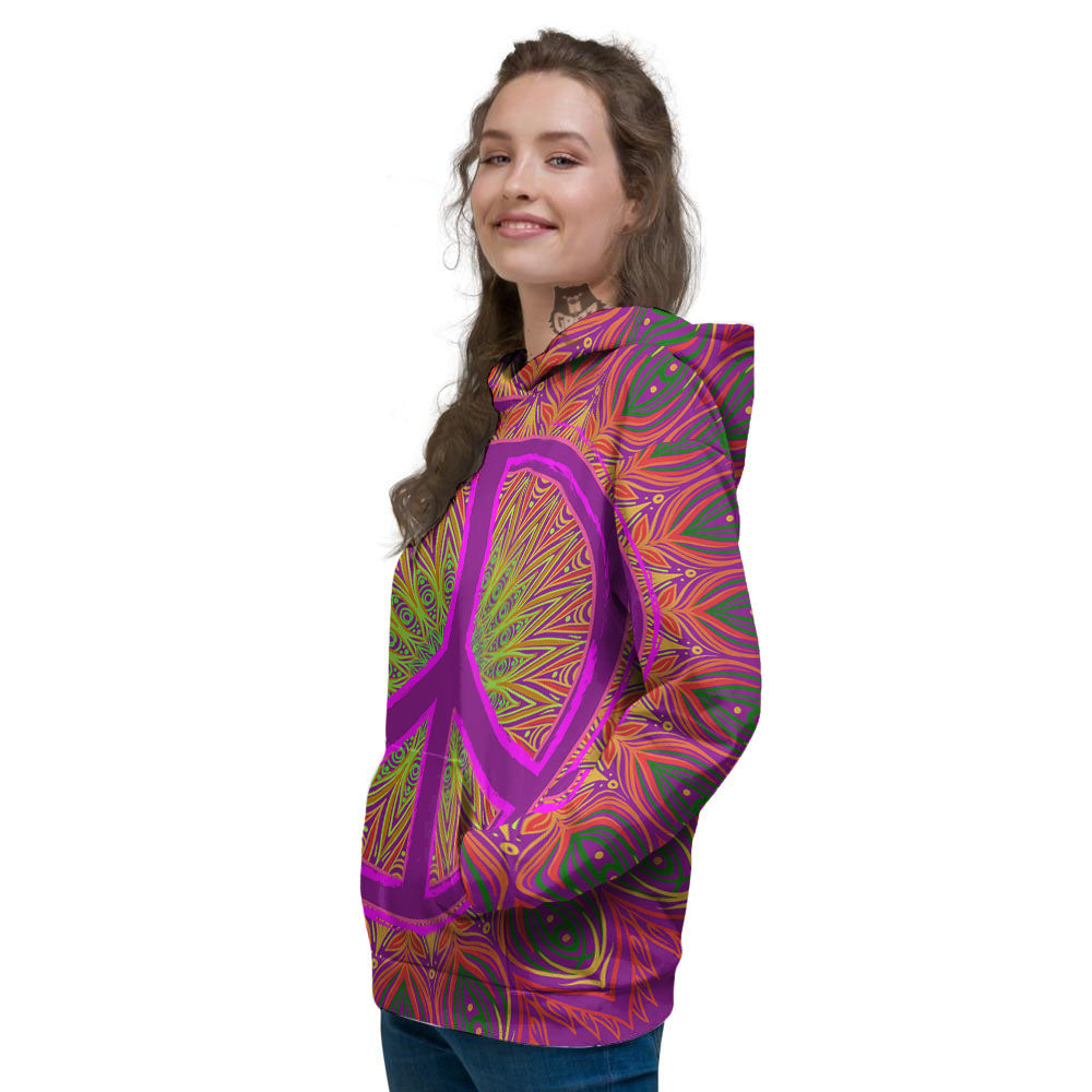 Peace Sign Psychedelic Hippie Print Women's Hoodie-grizzshop