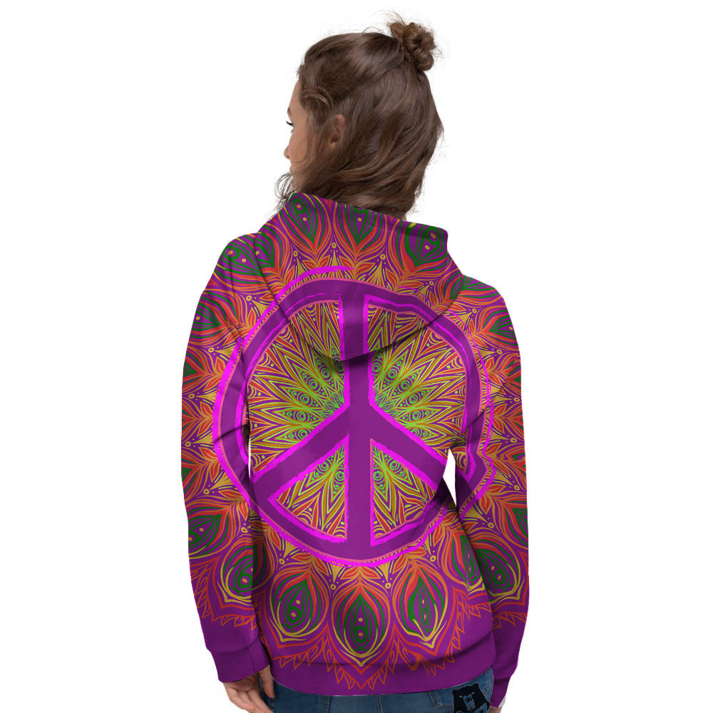 Peace Sign Psychedelic Hippie Print Women's Hoodie-grizzshop