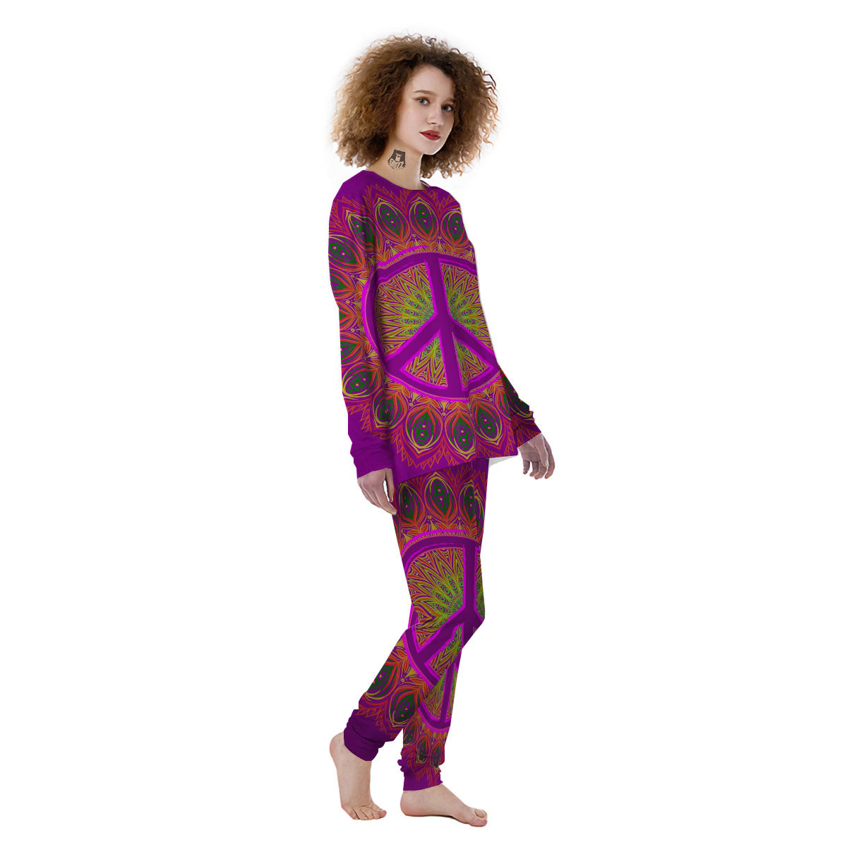 Peace Sign Psychedelic Hippie Print Women's Pajamas-grizzshop