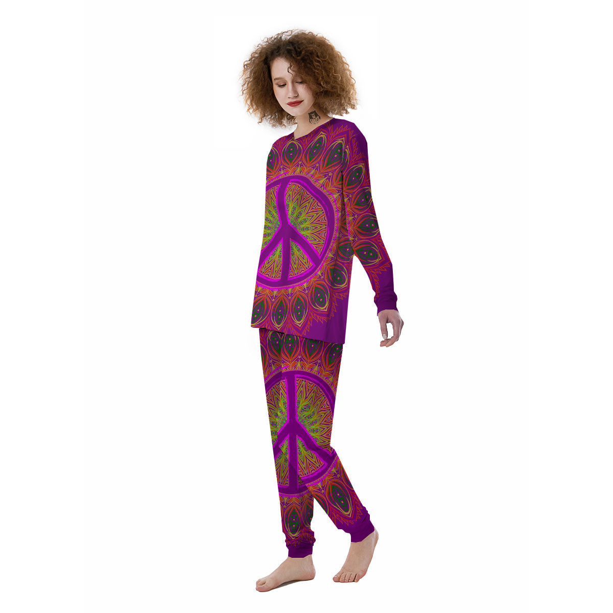 Peace Sign Psychedelic Hippie Print Women's Pajamas-grizzshop