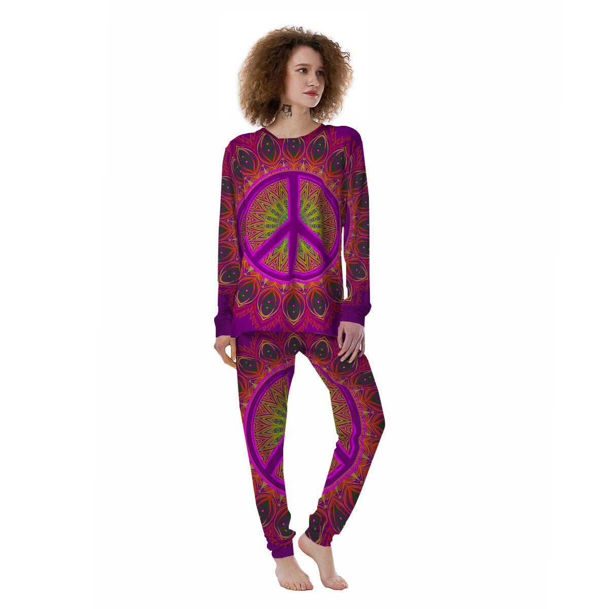 Peace Sign Psychedelic Hippie Print Women's Pajamas-grizzshop