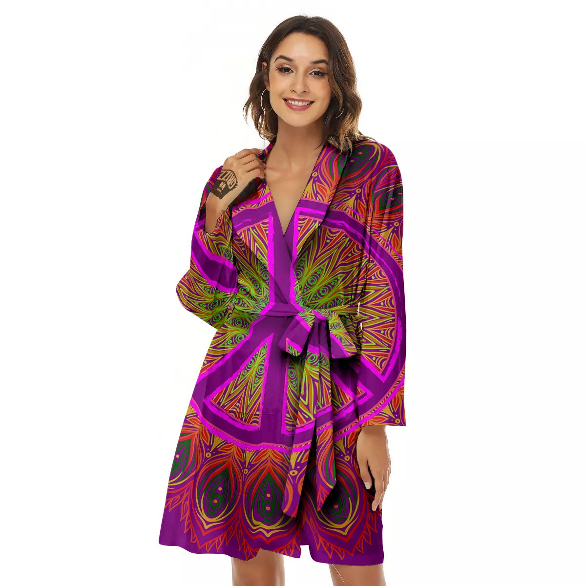 Peace Sign Psychedelic Hippie Print Women's Robe-grizzshop