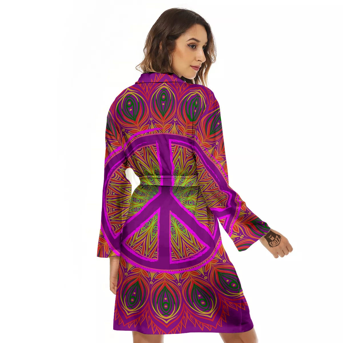 Peace Sign Psychedelic Hippie Print Women's Robe-grizzshop