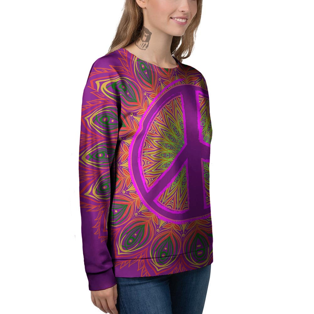 Peace Sign Psychedelic Hippie Print Women's Sweatshirt-grizzshop