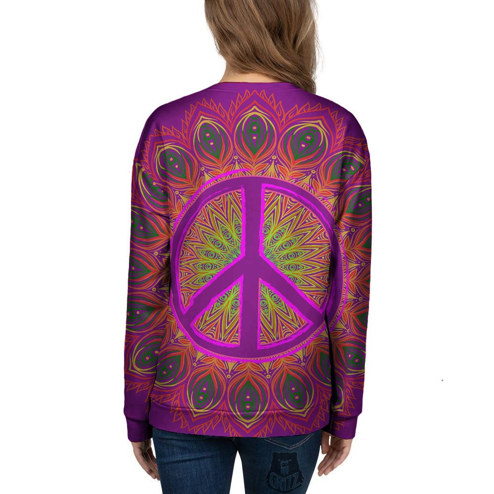 Peace Sign Psychedelic Hippie Print Women's Sweatshirt-grizzshop